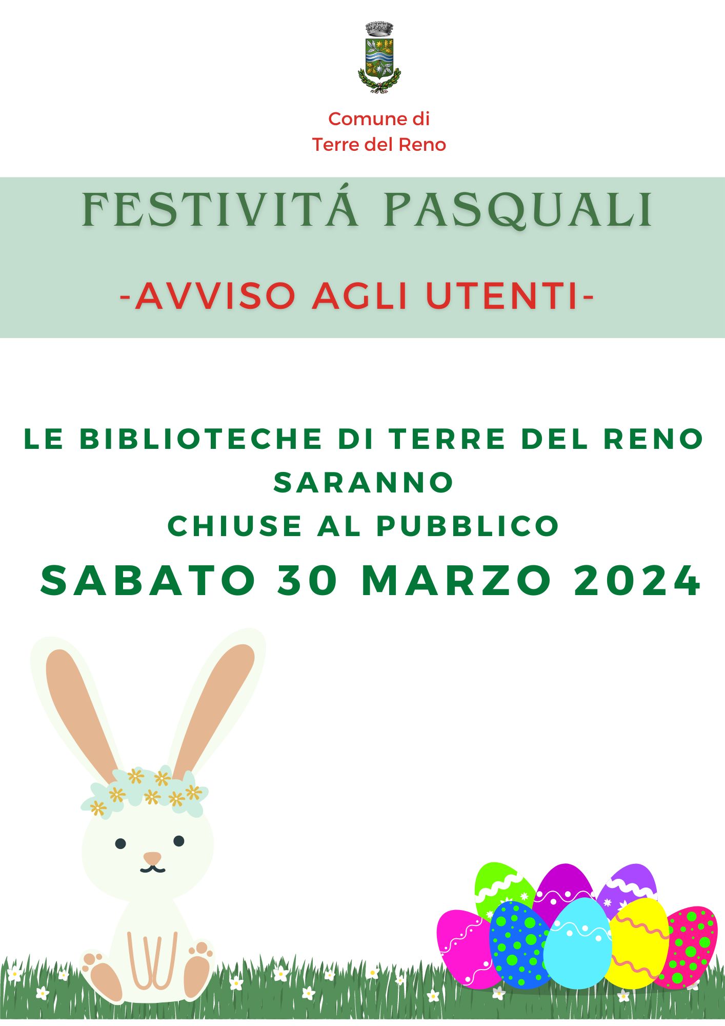 Chiusura delle Biblioteche Comunali in occasione delle festività pasquali