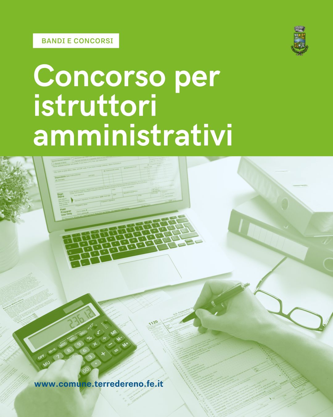 Selezione pubblica per due posti di istruttore amministrativo-contabile nei Comuni di Terre del Reno